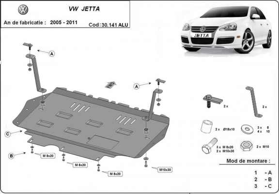 Aluminum sump guard for VW Jetta