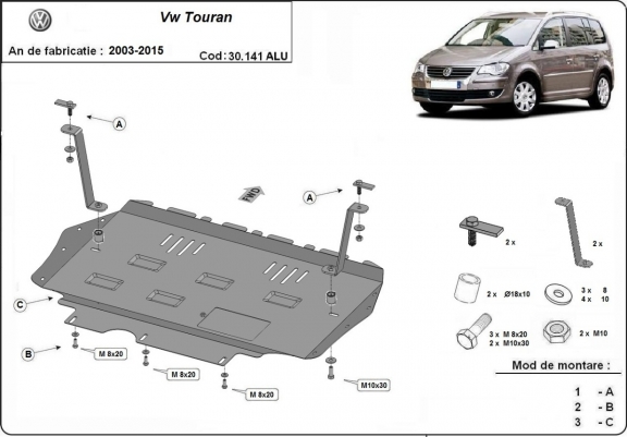 Aluminum sump guard for Volkswagen Touran