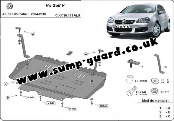 Aluminum sump guard for Vw Golf mk5