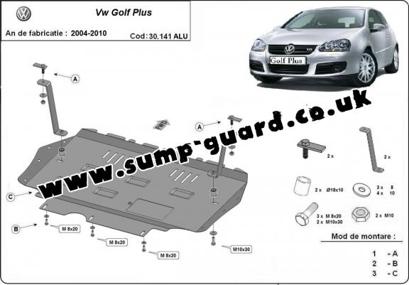 Aluminum sump guard for Vw Golf Plus