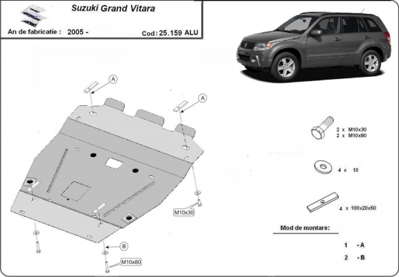 Aluminum sump guard for Suzuki Grand Vitara 2