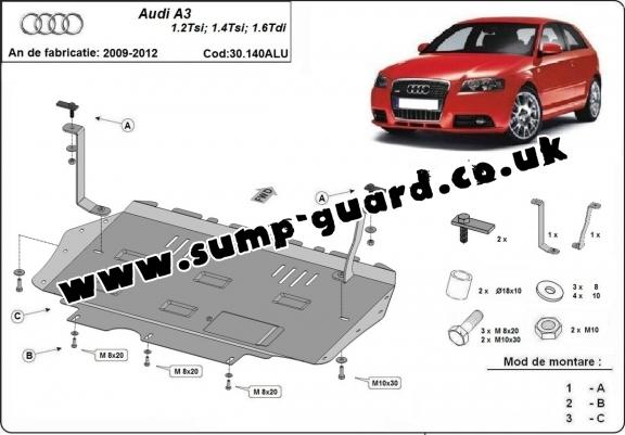 Aluminum sump guard for the protection of the engine and the gearbox for Audi A3