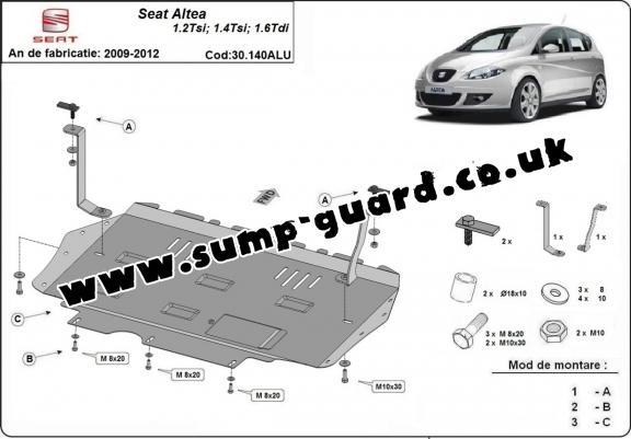 Aluminum sump guard for the protection of the engine and the gearbox for Seat Altea