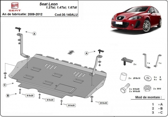 Aluminum sump guard for the protection of the engine and the gearbox for Seat Leon Mk2