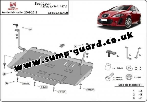 Aluminum sump guard for the protection of the engine and the gearbox for Seat Leon Mk2