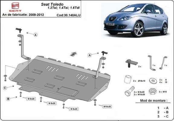 Aluminum sump guard for Seat Toledo 3