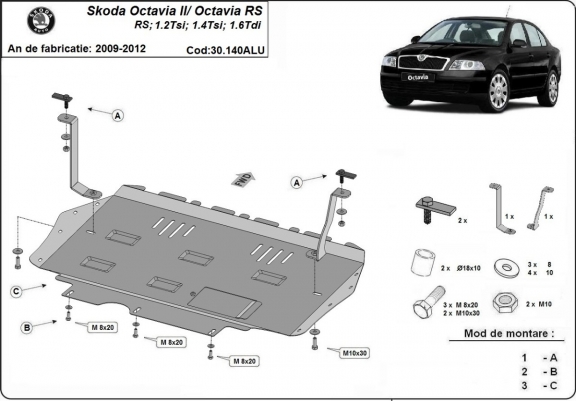 Aluminum sump guard for Skoda Octavia 2