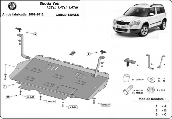 Aluminum sump guard for the protection of the engine and the gearbox for Skoda Yeti
