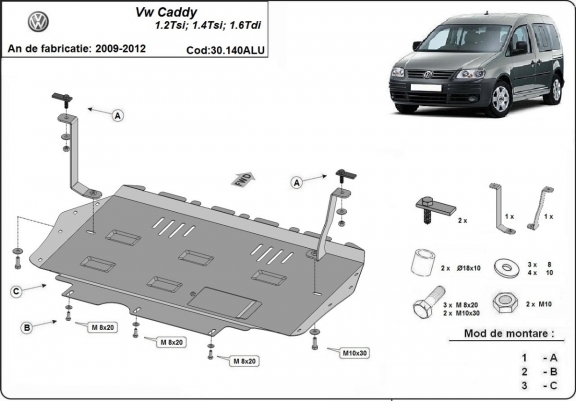 Aluminum sump guard for Volkswagen Caddy