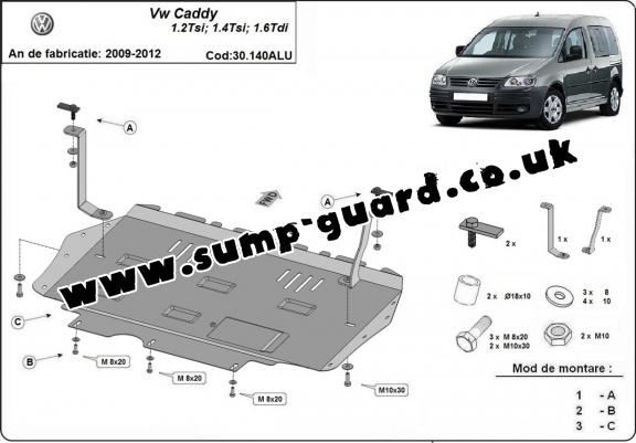 Aluminum sump guard for Volkswagen Caddy