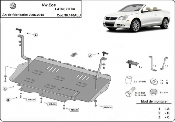 Aluminum sump guard for Volkswagen Eos