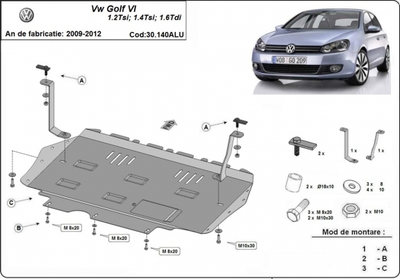 Aluminum sump guard for VW Golf 6