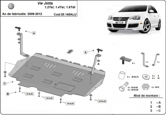 Aluminum sump guard for VW Jetta