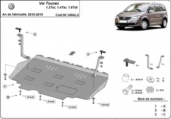 Aluminum sump guard for Volkswagen Touran