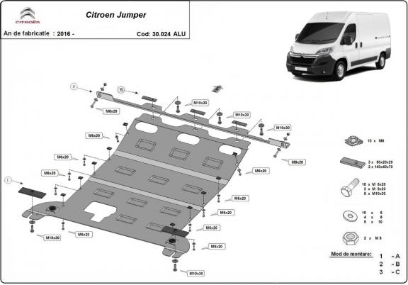 Aluminum sump guard for Citroen Jumper