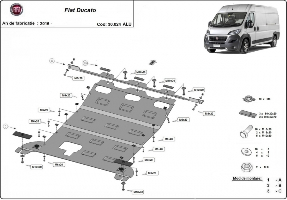Aluminum sump guard for Fiat Ducato