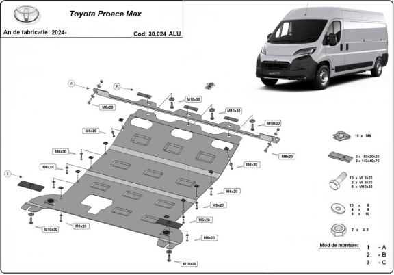 Aluminum sump guard for Toyota Proace Max