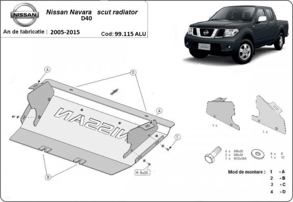 Aluminum radiator guard for Nissan Navara D40