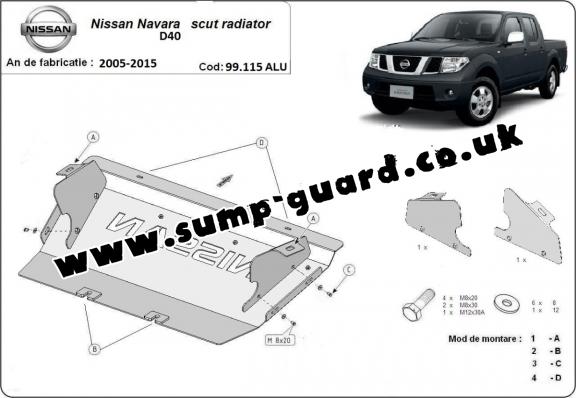 Aluminum radiator guard for Nissan Navara D40