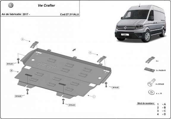 Aluminum sump guard for Vw Crafter