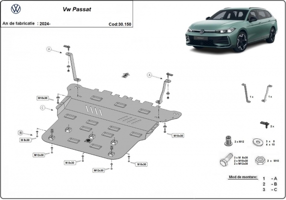Steel sump guard for VW Passat 