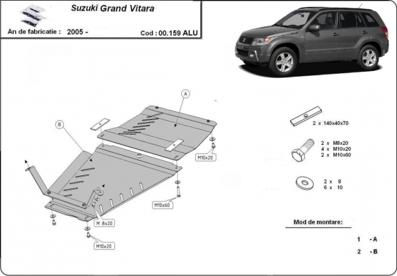 Aluminum gearbox and transfer case guard for Suzuki Grand Vitara 2