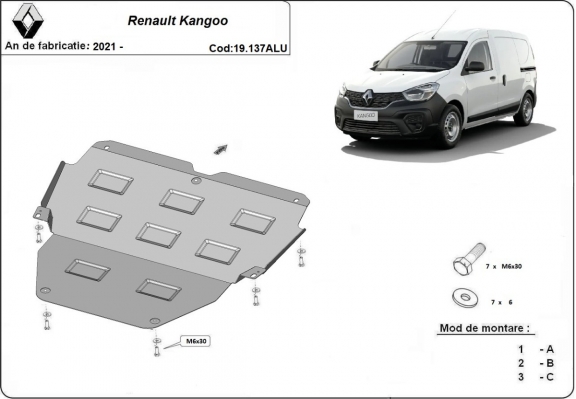 Aluminum sump guard for Renault Kangoo