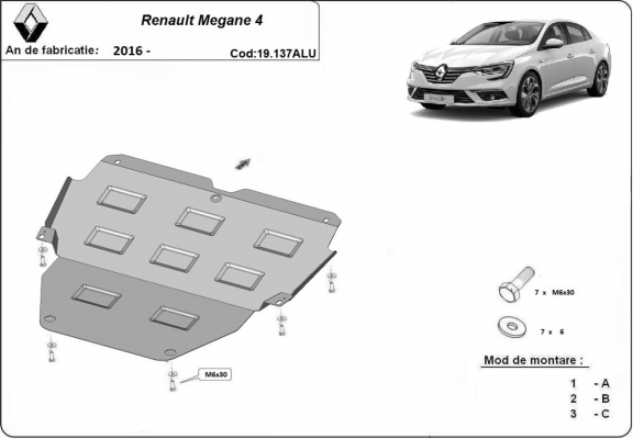 Aluminum sump guard for Renault Megane IV
