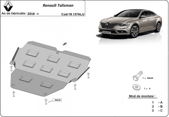 Aluminum sump guard for Renault Talisman