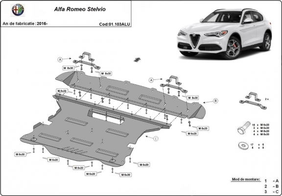Aluminium sump guard for Alfa Romeo Stelvio