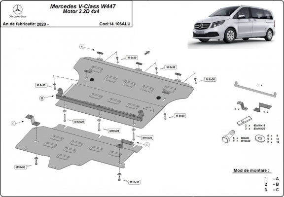 Aluminum sump guard for Mercedes V-Class W447