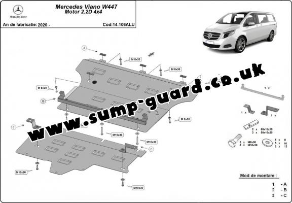 Aluminum sump guard for Mercedes Viano W447