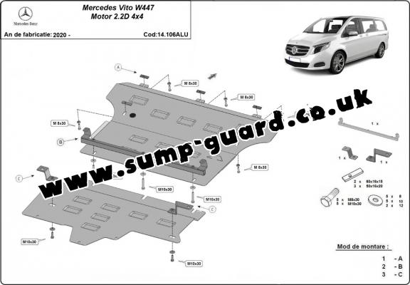 Aluminum sump guard for Mercedes Vito W447