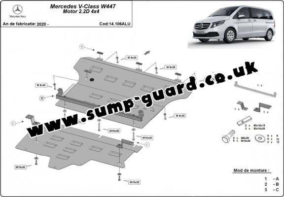 Aluminum sump guard for Mercedes V-Class W447