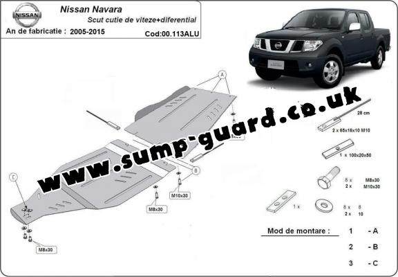 Aluminum gearbox guard for Nissan Navara