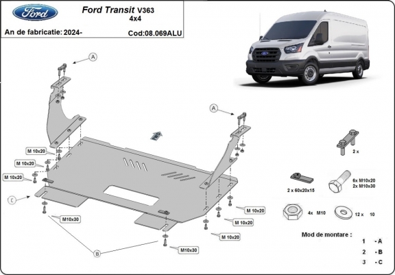 Aluminum sump guard for Ford Transit V363 4x4