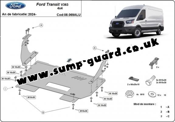 Aluminum sump guard for Ford Transit V363 4x4