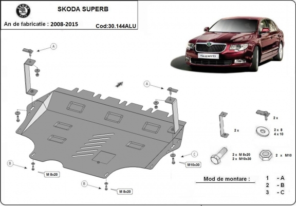Aluminum sump guard for Skoda Superb II