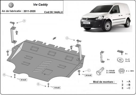 Aluminum sump guard for VW Caddy 
