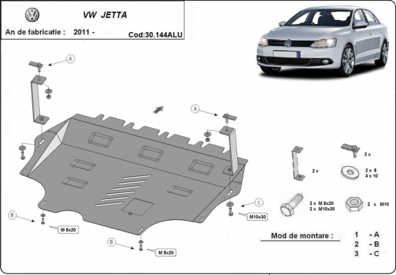Aluminum sump guard for VW Jetta