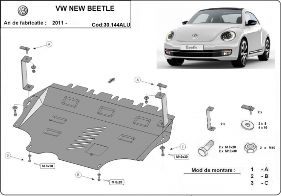 Aluminum sump guard for Volkswagen New Beetle