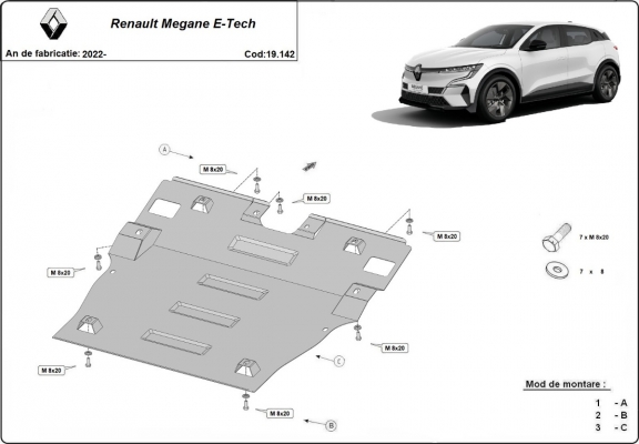 Steel sump guard for Renault Megane E-Tech