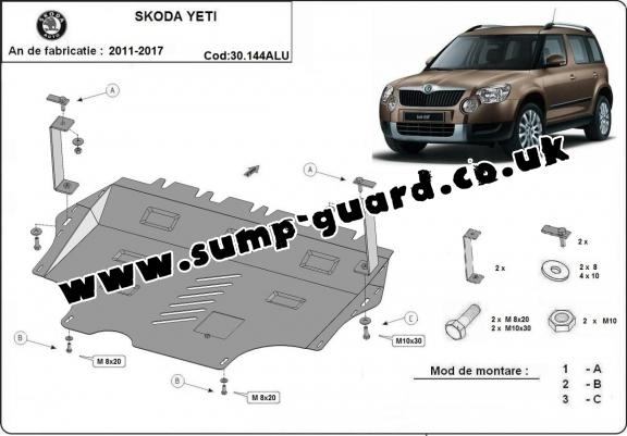 Aluminum sump guard for the protection of the engine and the gearbox for Skoda Yeti
