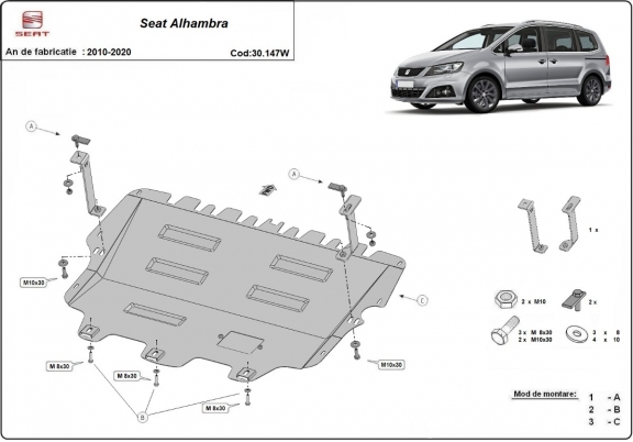 Steel sump guard for Seat Alhambra - Webasto
