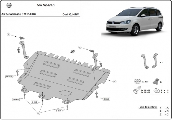 Steel sump guard for Volkswagen Sharan - Webasto