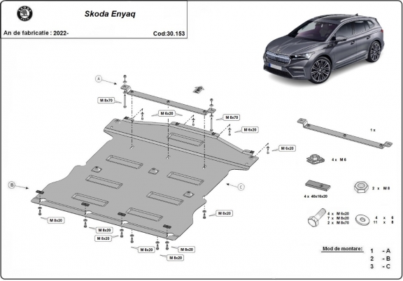 Steel sump guard for Skoda Enyaq