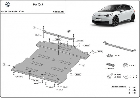 Steel sump guard for Volkswagen ID 3