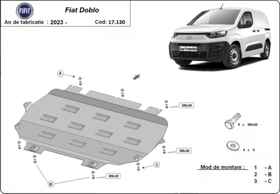 Steel sump guard for Fiat Doblo