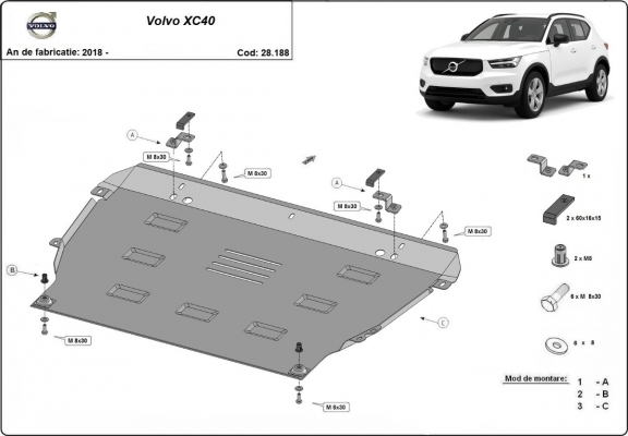 Steel sump guard for Volvo XC40
