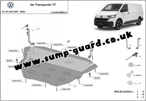Aluminum sump guard for Volkswagen Transporter T7 Van